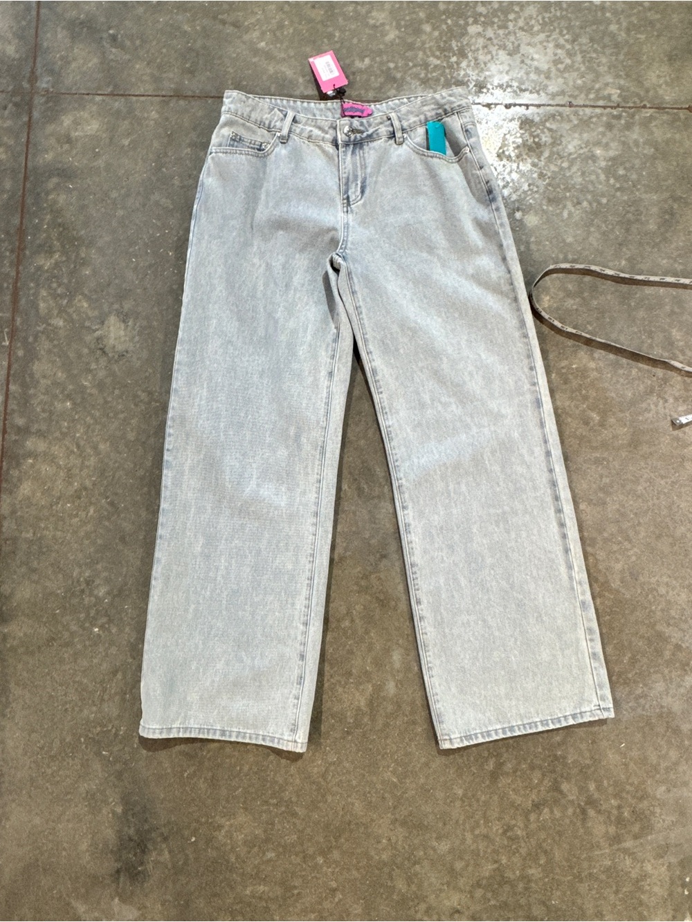 Edikted Bow Pocket Wide Leg Jeans Light Wash Denim Y2K Coquette Size Large
